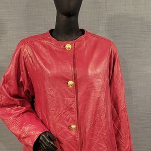 Women Leather Trench Coat - Long Coat In Red Color Size 3XL - Original Sheepskin